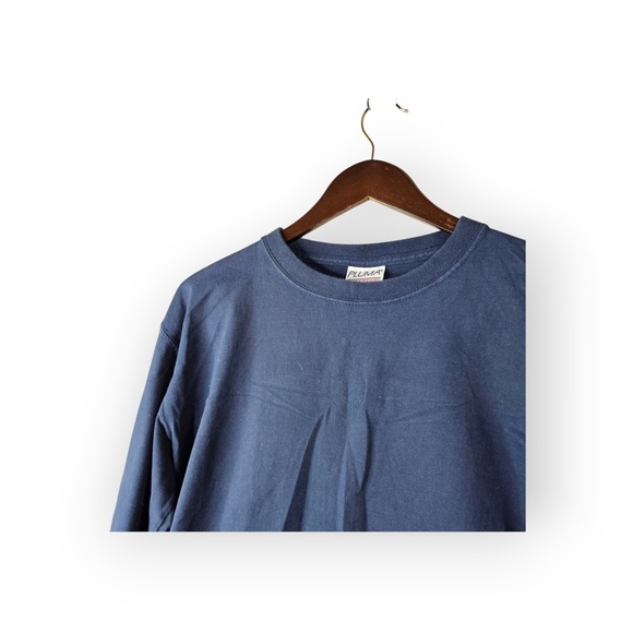 VINTAGE PLUMA Heavyweight 100% Cotton Navy Blue Long Sleeve Tee Shirt - M - Picture 3 of 5